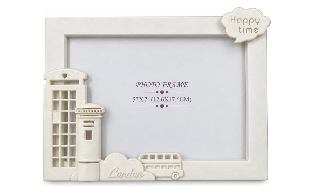 Dekorativni ram za slike HL739H – krem beli sa motivima Londona, 13 × 18 cm