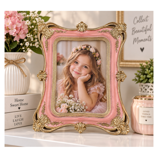 Dekorativni ram za slike – roze sa zlatnim ornamentima
