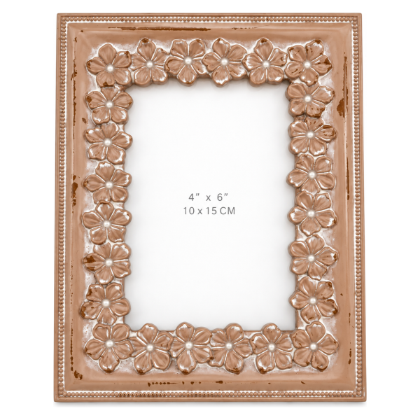 Dekorativni ram za slike  – roze-zlatni sa cvetnim ornamentima, 10 × 15 cm